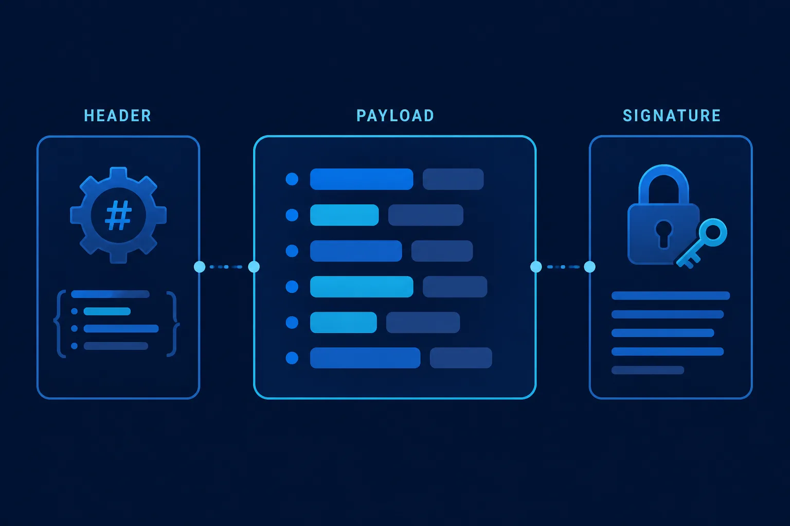 JWT structure showing header, payload claims, and signature segments
