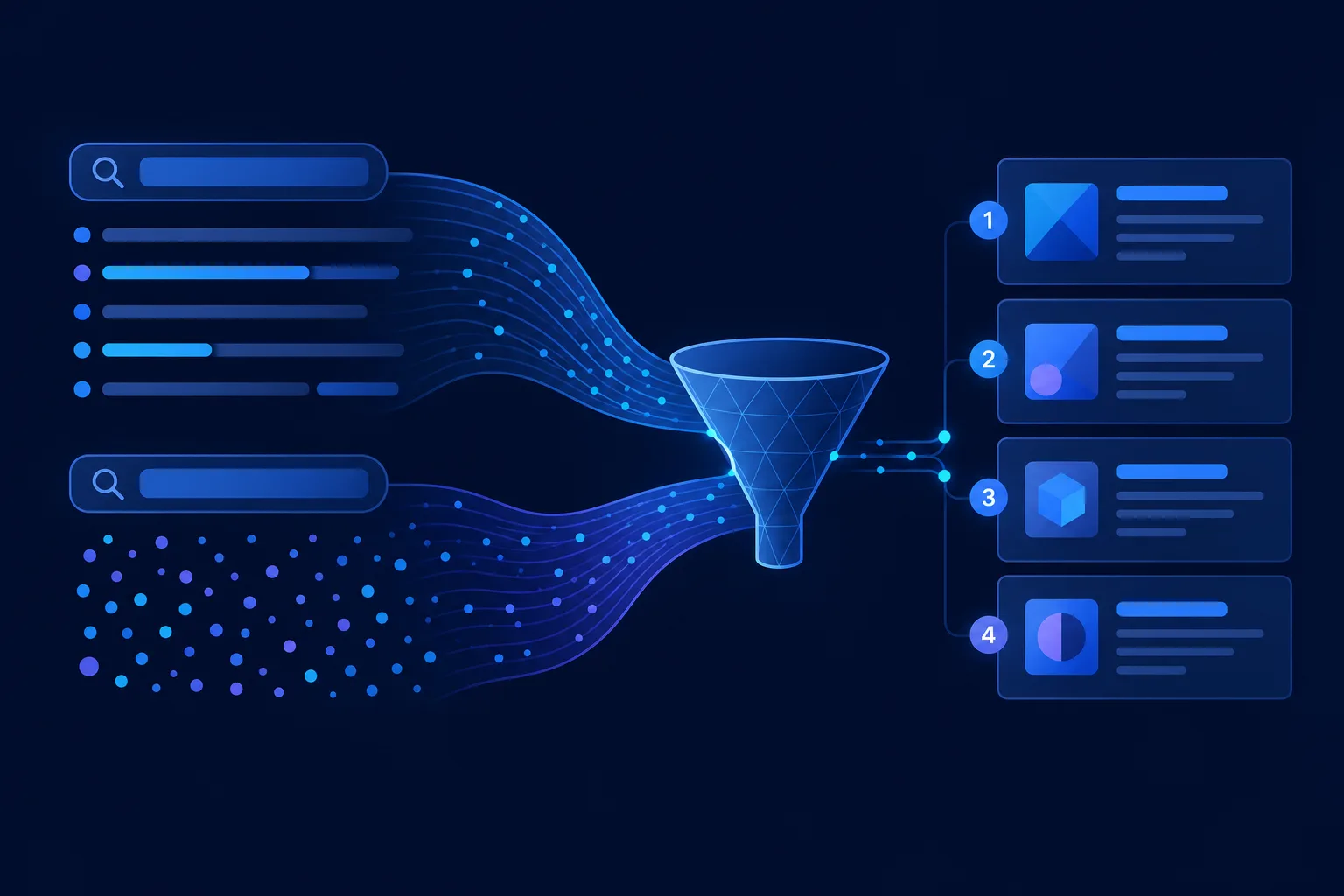 Hybrid retrieval stack: keyword search plus vector search, then reranking into a short context window