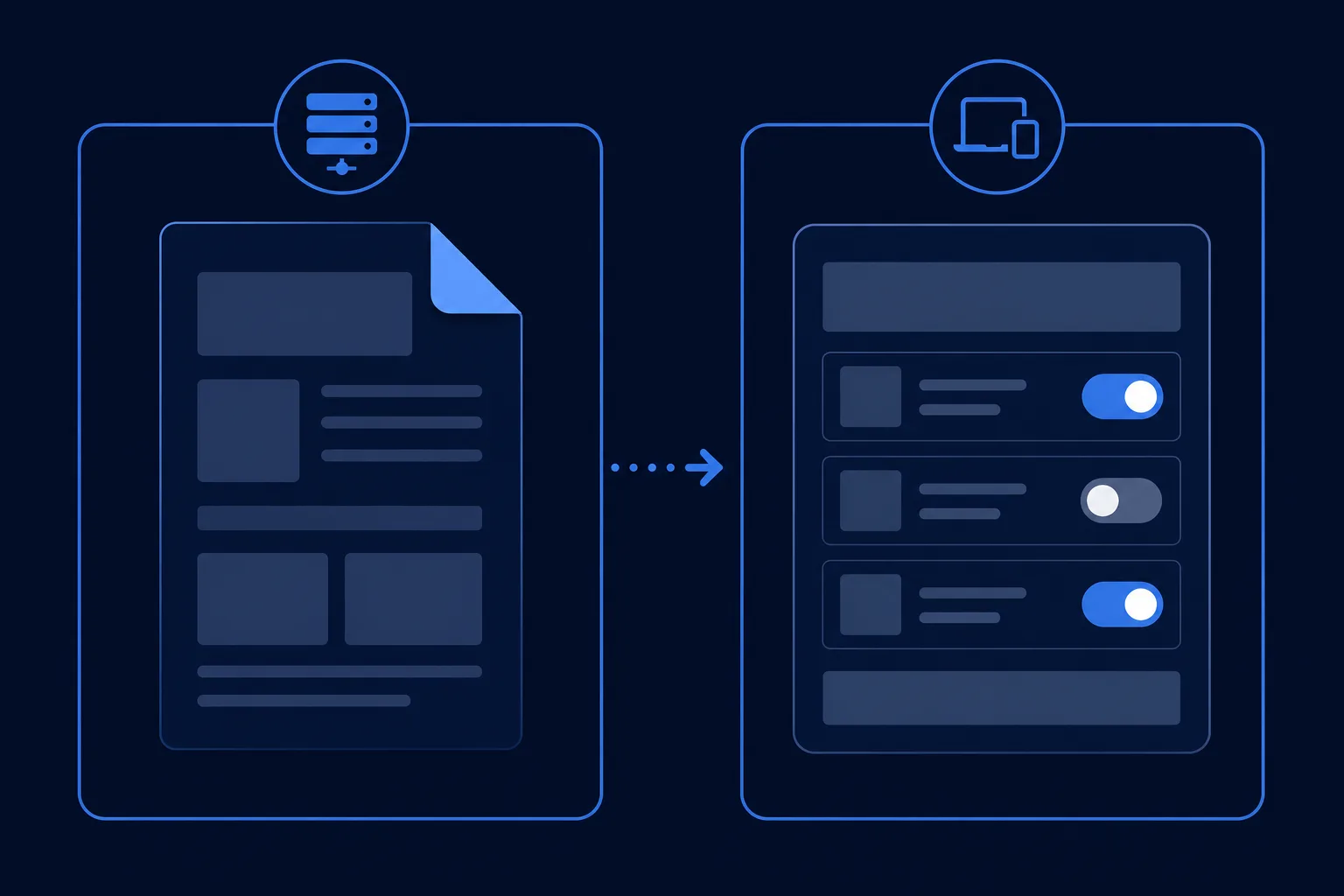 Diagram contrasting Server Components that render HTML on the server with Client Components that hydrate in the browser